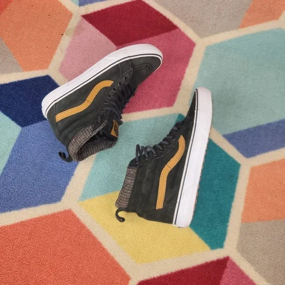 Vans Sk8-Hi MTE Forest Green Suede Mustard Yellow Stripe High Top Sneakers Men 8 - Picture 6 of 8